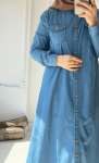 Düğmeli Kot Elbise - Mavi