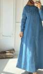 Düğmeli Kot Elbise - Mavi