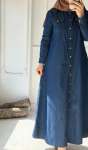 Düğmeli Kot Elbise - Lacivert