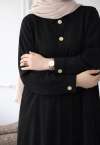 Gizli Düğmeli Uzun Kap - Siyah
