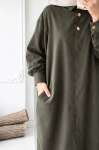Gizli Düğmeli Uzun Kap - Koyu Haki