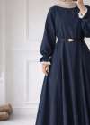 Güpür Detaylı Kot Elbise - Koyu Lacivert