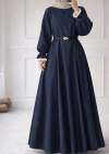 Güpür Detaylı Kot Elbise - Koyu Lacivert