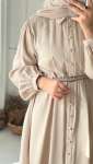 Kemer Detaylı Elbise - Krem