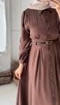 Kemer Detaylı Elbise - Kahverengi