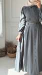 Kemer Detaylı Elbise - Dumanlı Haki-Gri