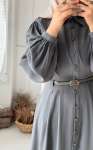 Kemer Detaylı Elbise - Dumanlı Haki-Gri
