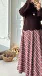 Kloş Kesim Ekose Etek - Bordo
