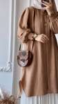 Kolu Gipeli Oversize Tunik - Sütlü Kahve
