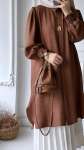 Kolu Gipeli Oversize Tunik - Kahverengi