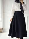 Krep Anvelop Kloş Etek - Lacivert