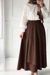 Krep Anvelop Kloş Etek - Kahverengi