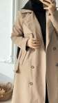 Kruvaze Yaka Kuşaklı Trençkot- Camel