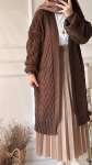 Örgü Desen Oversize Hırka - Acı Kahve