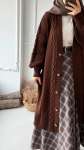 Örgü Desen Düğmeli Hırka -Kahverengi