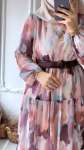 Pastel Desen Elbise -Pembe