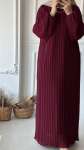 Piliseli Elbise - Bordo