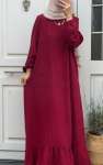 Pıtpıtlı Ayrobin Elbise - Bordo