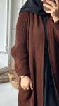 Şal Yaka Uzun Hırka - Kahverengi
