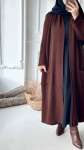 Şal Yaka Uzun Hırka - Kahverengi