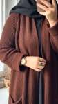 Şal Yaka Uzun Hırka - Kahverengi
