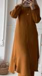 Uzun Tunikli Pantolonlu Takım - Koyu Camel