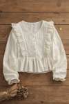 V Yaka Güpürlü Bluz - Beyaz