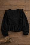 V Yaka Güpürlü Bluz - Siyah