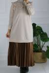 Yaka Detay Sweat Tunik Bej