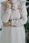 Yaka Detay Sweat Tunik Bej
