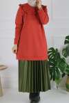 Yaka Detay Sweat Tunik Kiremit
