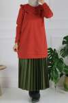Yaka Detay Sweat Tunik Kiremit