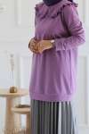 Yaka Detay Sweat Tunik Lila