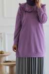 Yaka Detay Sweat Tunik Lila