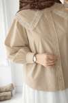 Yakalık Detaylı Gömlek - Bej