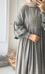 Yandan Bağcıklı Ekose Elbise - Gri