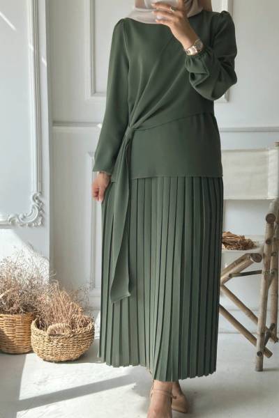 Alin Krep Etekli Takım - Haki