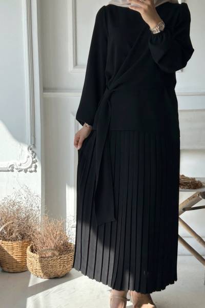 Alin Krep Etekli Takım - Siyah