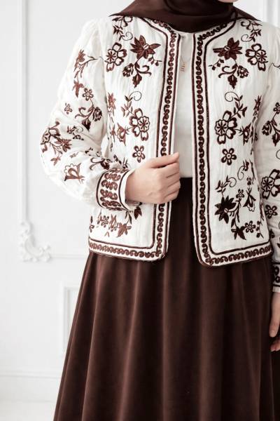 Bade Nakışlı Ceket - Kahverengi