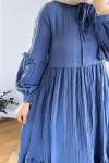 Bağcıklı Düğme Detay Elbise - Lila
