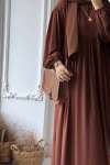 Balon Kol Robalı Elbise - Kahverengi