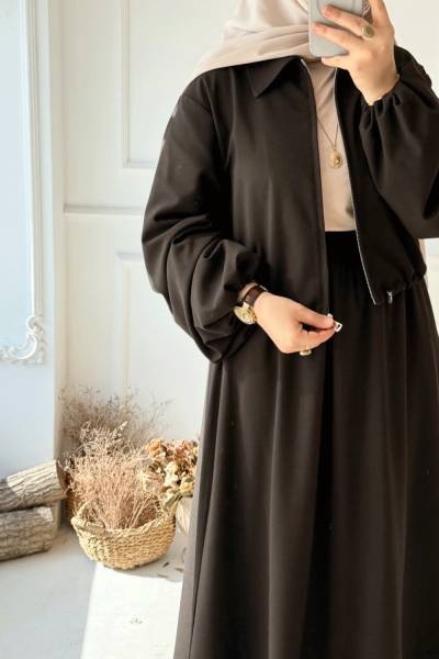 Balon Kol Ceketli Takım - Acı Kahve