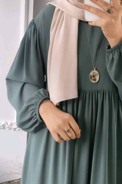 Balon Kol Robalı Elbise - Mint