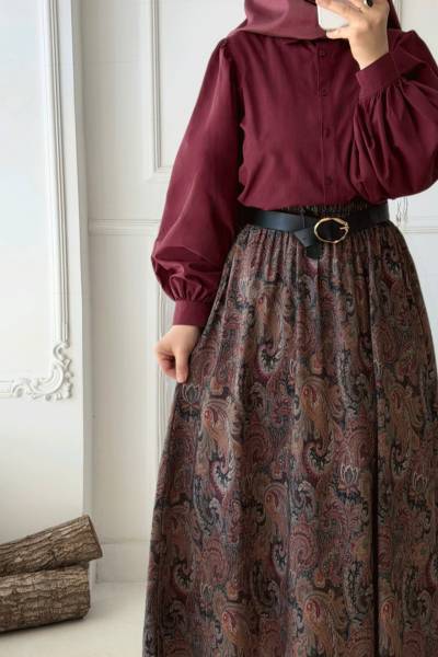 Balon Kol Poplin Gömlek - Mürdüm