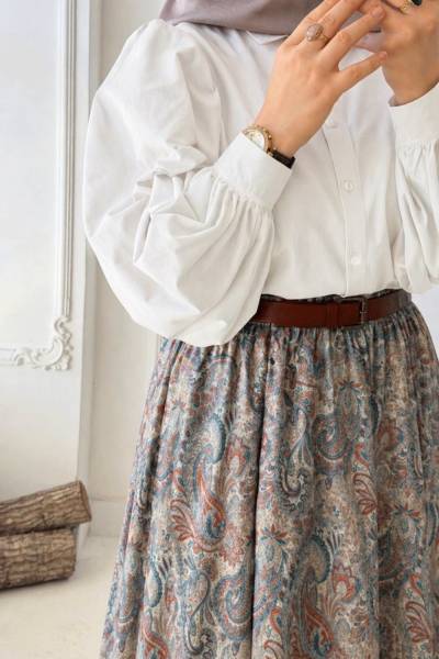 Balon Kol Poplin Gömlek - Beyaz