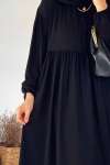 Balon Kol Robalı Elbise - Siyah