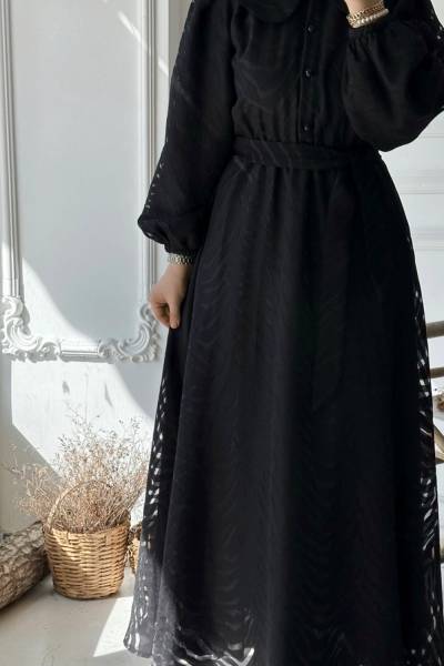 Bebe Yaka Elbise - Siyah