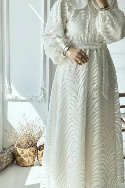 Bebe Yaka Elbise - Ekru