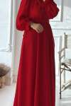 Beli Lastikli Özel Gün Elbisesi - Kırmızı