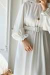 Beli Lastikli Özel Gün Elbisesi - Beyaz